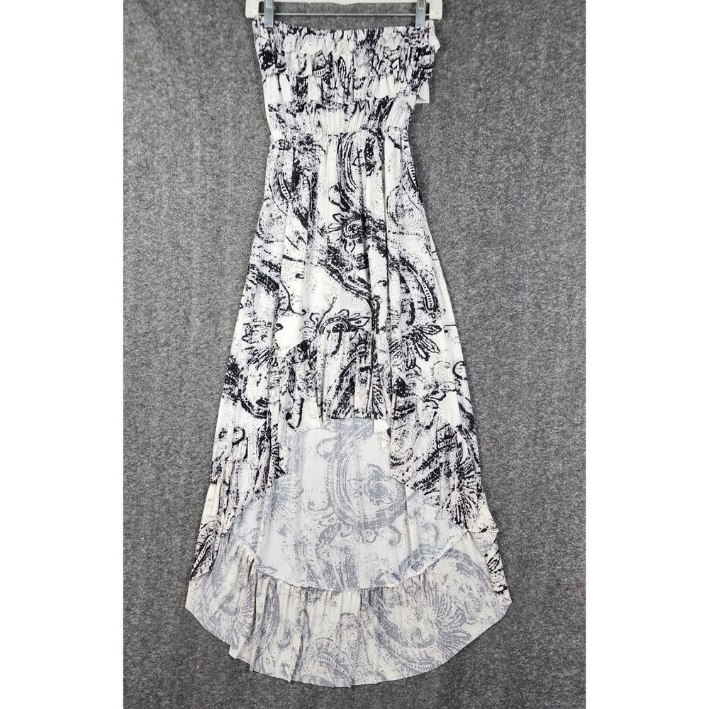 5th & Love High Low Dress Women XL Black White Abstract Paisley Ruffle Strapless